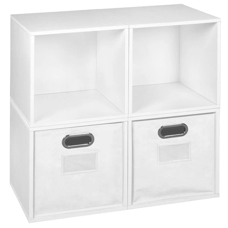 Niche Cubo Storage Set - 4 Cubes And 2 Canvas Bins- White Wood Grain/White 1 Niche Cubo Storage Set - 4 Cubes And 2 Canvas Bins- White Wood Grain/White