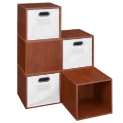 Niche Cubo Storage Set - 6 Cubes And 3 Canvas Bins- Cherry/White -Cymax Sales 2011744 12 L