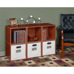 Niche Cubo Storage Set - 6 Cubes And 3 Canvas Bins- Cherry/White -Cymax Sales 2011744 9 L