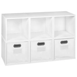 Niche Cubo Storage Set - 6 Cubes And 3 Canvas Bins- White Wood Grain/White -Cymax Sales 2011745 5 L