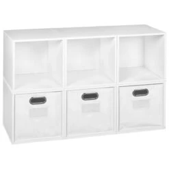 Niche Cubo Storage Set - 6 Cubes And 3 Canvas Bins- White Wood Grain/White