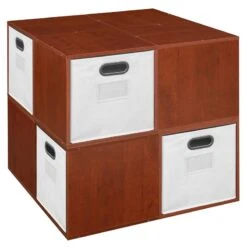 Niche Cubo Storage Set - 8 Cubes And 4 Canvas Bins- Cherry/White -Cymax Sales 2011747 3 L