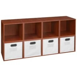 Niche Cubo Storage Set - 8 Cubes And 4 Canvas Bins- Cherry/White -Cymax Sales 2011747 7 L