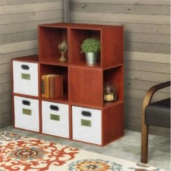 Niche Cubo Storage Set - 8 Cubes And 4 Canvas Bins- Cherry/White -Cymax Sales 2011747 9 L