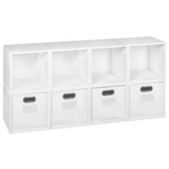 Niche Cubo Storage Set - 8 Cubes And 4 Canvas Bins- White Wood Grain/White -Cymax Sales 2011748 5 L