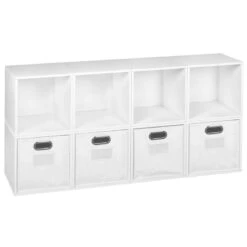 Niche Cubo Storage Set - 8 Cubes And 4 Canvas Bins- White Wood Grain/White