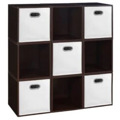 Niche Cubo Storage Set - 9 Cubes And 5 Canvas Bins- Truffle/White -Cymax Sales 2011749 5 L