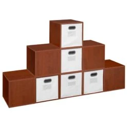 Niche Cubo Storage Set - 9 Cubes And 5 Canvas Bins- Cherry/White -Cymax Sales 2011750 12 L