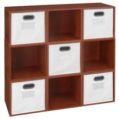 Niche Cubo Storage Set - 9 Cubes And 5 Canvas Bins- Cherry/White -Cymax Sales 2011750 7 L