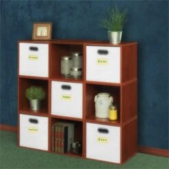 Niche Cubo Storage Set - 9 Cubes And 5 Canvas Bins- Cherry/White -Cymax Sales 2011750 9 L