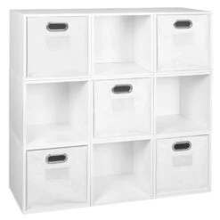 Niche Cubo Storage Set - 9 Cubes And 5 Canvas Bins- White Wood Grain/White