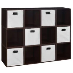 Niche Cubo Storage Set - 12 Cubes And 6 Canvas Bins- Truffle/White -Cymax Sales 2011752 5 L