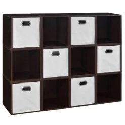 Niche Cubo Storage Set - 12 Cubes And 6 Canvas Bins- Truffle/White