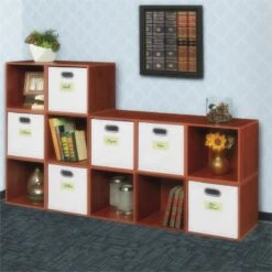 Niche Cubo Storage Set - 12 Cubes And 6 Canvas Bins- Cherry/White 22 Niche Cubo Storage Set - 12 Cubes And 6 Canvas Bins- Cherry/White -Cymax Sales 2011753 8 L