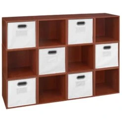 Niche Cubo Storage Set - 12 Cubes And 6 Canvas Bins- Cherry/White