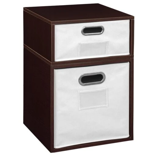 Niche Cubo Storage Set- 1 Full Cube/1 Half Cube W/ Foldable Bins- Truffle/White -Cymax Sales 2011755 L