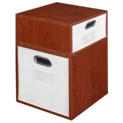 Niche Cubo Storage Set- 1 Full Cube/1 Half Cube W/ Foldable Bins- Cherry/White -Cymax Sales 2011756 2 L