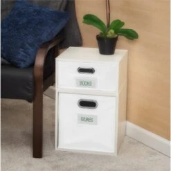 Niche Cubo Set- 1 Full/1 Half Cube W/ Foldable Bins- White Wood Grain/White -Cymax Sales 2011757 8 L