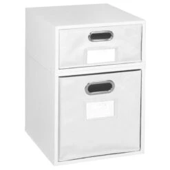 Niche Cubo Set- 1 Full/1 Half Cube W/ Foldable Bins- White Wood Grain/White