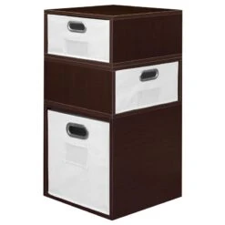 Niche Cubo Storage Set- 1 Full Cube/2 Half Cubes W/ Foldable Bins- Truffle/White -Cymax Sales 2011790 2 L