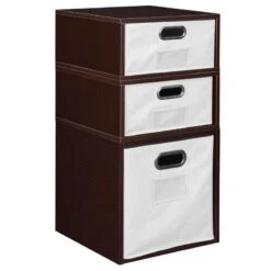 Niche Cubo Storage Set- 1 Full Cube/2 Half Cubes W/ Foldable Bins- Truffle/White