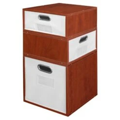 Niche Cubo Storage Set- 1 Full Cube/2 Half Cubes W/ Foldable Bins- Cherry/White -Cymax Sales 2011791 2 L