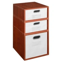 Niche Cubo Storage Set- 1 Full Cube/2 Half Cubes W/ Foldable Bins- Cherry/White