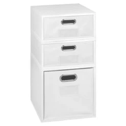 Niche Cubo Set- 1 Full/2 Half Cubes W/ Foldable Bins- White Wood Grain/White -Cymax Sales 2011792 5 L