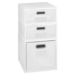Niche Cubo Set- 1 Full/2 Half Cubes W/ Foldable Bins- White Wood Grain/White