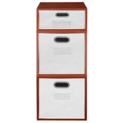 Niche Cubo Storage Set- 2 Full Cubes/1 Half Cube W/ Foldable Bins- Cherry/White -Cymax Sales 2011794 8 L