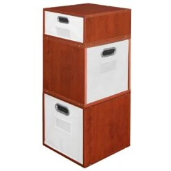 Niche Cubo Storage Set- 2 Full Cubes/1 Half Cube W/ Foldable Bins- Cherry/White -Cymax Sales 2011794 9 L