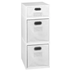 Niche Cubo Set- 2 Full/1 Half Cube W/ Foldable Bins- White Wood Grain/White -Cymax Sales 2011795 6 L