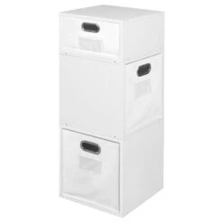 Niche Cubo Set- 2 Full/1 Half Cube W/ Foldable Bins- White Wood Grain/White -Cymax Sales 2011795 9 L