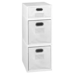 Niche Cubo Set- 2 Full/1 Half Cube W/ Foldable Bins- White Wood Grain/White