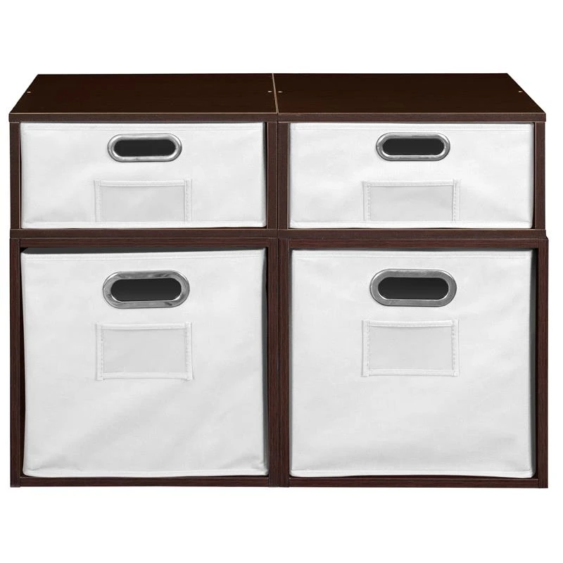 Niche Cubo Storage Set- 2 Full/2 Half Cubes W/ Foldable Bins- Truffle/White 2 Niche Cubo Storage Set- 2 Full/2 Half Cubes W/ Foldable Bins- Truffle/White - Image 2
