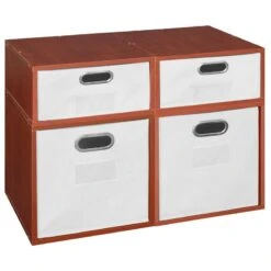 Niche Cubo Storage Set- 2 Full Cubes/2 Half Cubes W/ Foldable Bins- Cherry/White