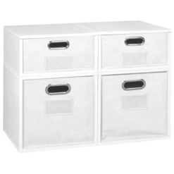 Niche Cubo Set- 2 Full/2 Half Cubes W/ Foldable Bins- White Wood Grain/White -Cymax Sales 2011798 4 L