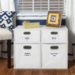 Niche Cubo Set- 2 Full/2 Half Cubes W/ Foldable Bins- White Wood Grain/White -Cymax Sales 2011798 6 L