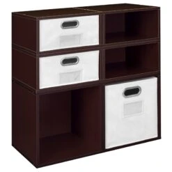 Niche Cubo Storage Set- 2 Full/4 Half Cubes W/ Foldable Bins- Truffle/White -Cymax Sales 2011799 8 L