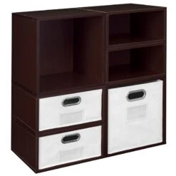 Niche Cubo Storage Set- 2 Full/4 Half Cubes W/ Foldable Bins- Truffle/White