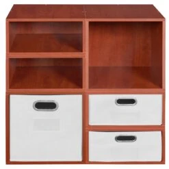Niche Cubo Storage Set- 2 Full Cubes/4 Half Cubes W/ Foldable Bins- Cherry/White -Cymax Sales 2011800 9 L