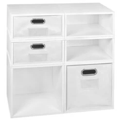 Niche Cubo Set- 2 Full/4 Half Cubes W/ Foldable Bins- White Wood Grain/White -Cymax Sales 2011801 5 L