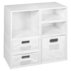 Niche Cubo Set- 2 Full/4 Half Cubes W/ Foldable Bins- White Wood Grain/White -Cymax Sales 2011801 8 L