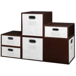 Niche Cubo Storage Set- 3 Full/3 Half Cubes W/ Foldable Bins- Truffle/White -Cymax Sales 2011802 10 L