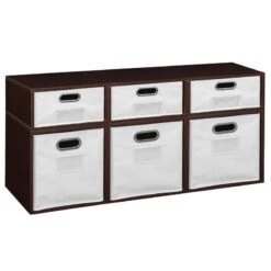 Niche Cubo Storage Set- 3 Full/3 Half Cubes W/ Foldable Bins- Truffle/White