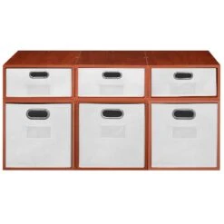 Niche Cubo Storage Set- 3 Full Cubes/3 Half Cubes W/ Foldable Bins- Cherry/White -Cymax Sales 2011803 10 L