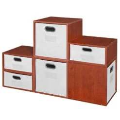 Niche Cubo Storage Set- 3 Full Cubes/3 Half Cubes W/ Foldable Bins- Cherry/White -Cymax Sales 2011803 12 L
