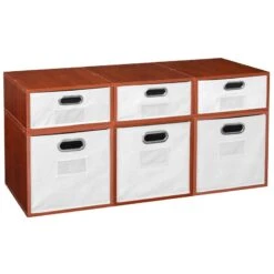Niche Cubo Storage Set- 3 Full Cubes/3 Half Cubes W/ Foldable Bins- Cherry/White