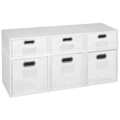 Niche Cubo Set- 3 Full/3 Half Cubes W/ Foldable Bins- White Wood Grain/White -Cymax Sales 2011804 6 L