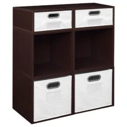 Niche Cubo Storage Set- 4 Full/2 Half Cubes W/ Foldable Bins- Truffle/White